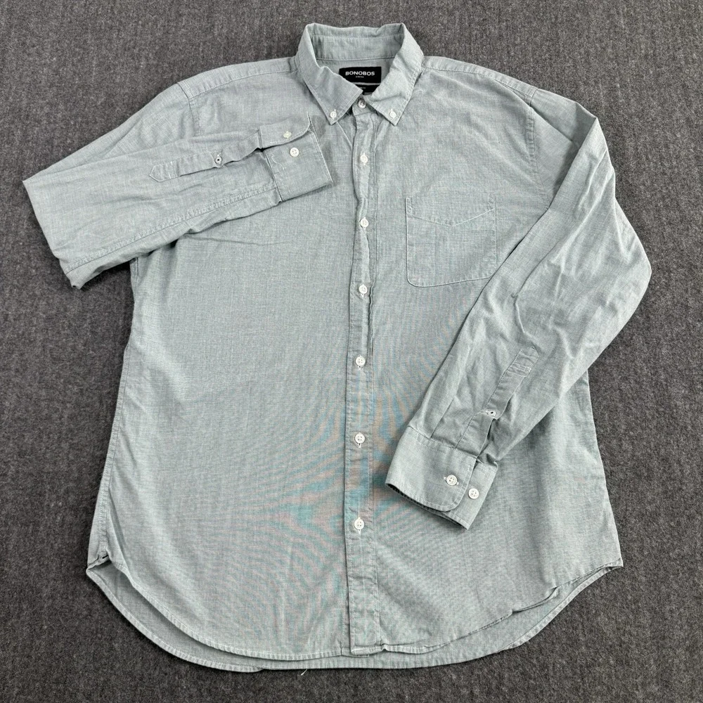 Bonobos Men's L Standard Fit Stretch Shirt Green Cotton Button Down Long Sleeve